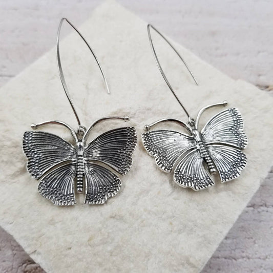 Vintage Silver Butterfly Earrings - Spiral Circle