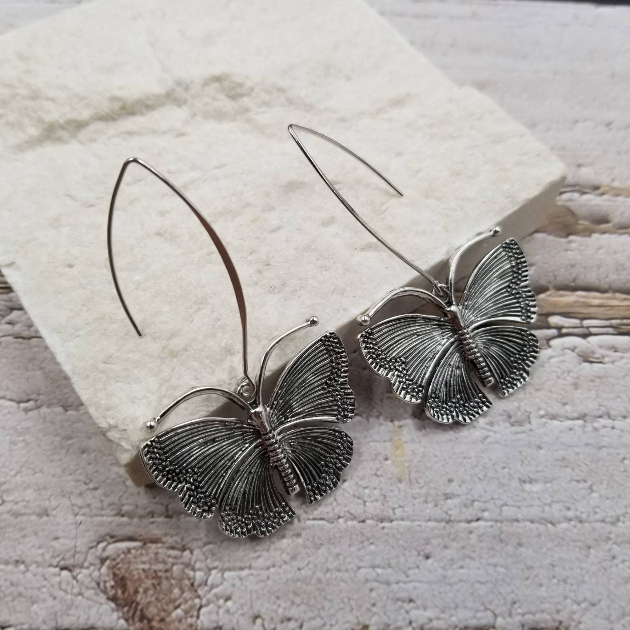 Vintage Silver Butterfly Earrings - Spiral Circle