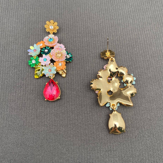 Vintage Style Rhinestone Flowers Earrings - Spiral Circle