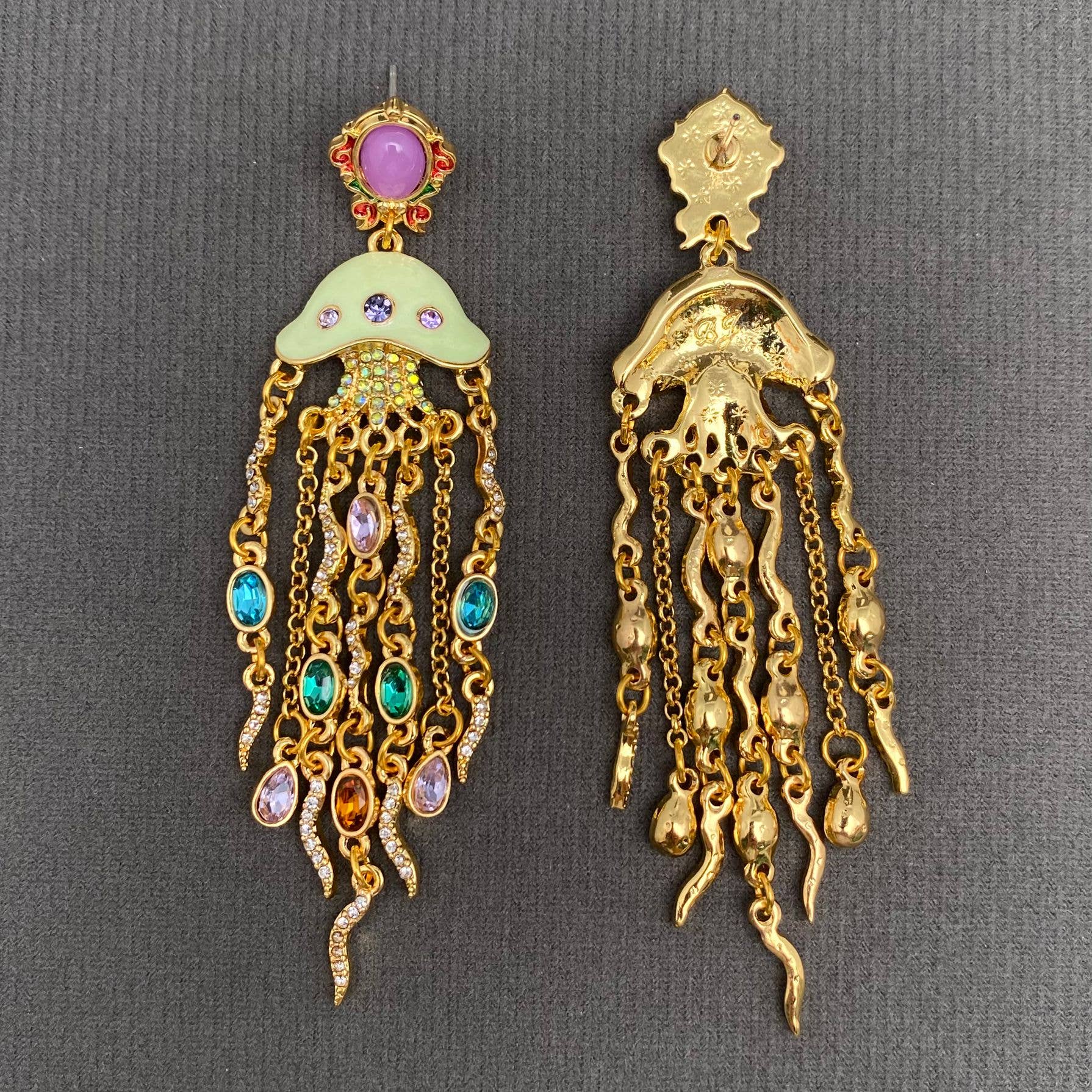 Vintage Style Zircon Inlaid Jellyfish Enamel Earrings - Spiral Circle
