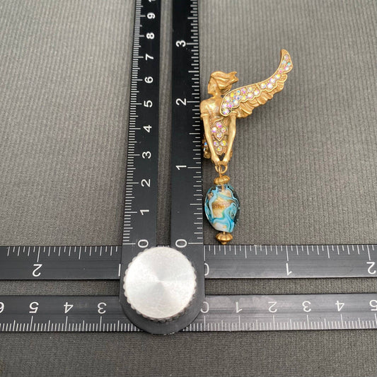 Vintage Wing Angel Post Earrings - Spiral Circle