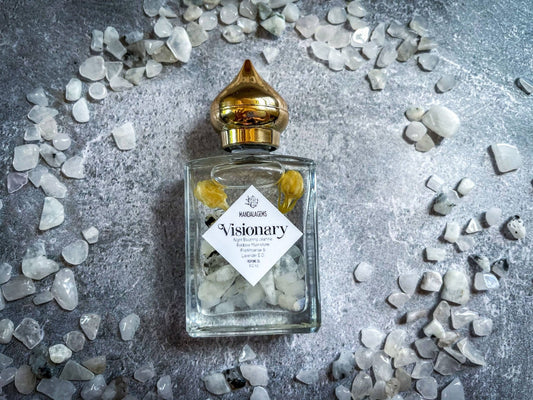 VISIONARY JASMINE Perfume Oil with Rainbow MOONSTONE crystals - Spiral Circle