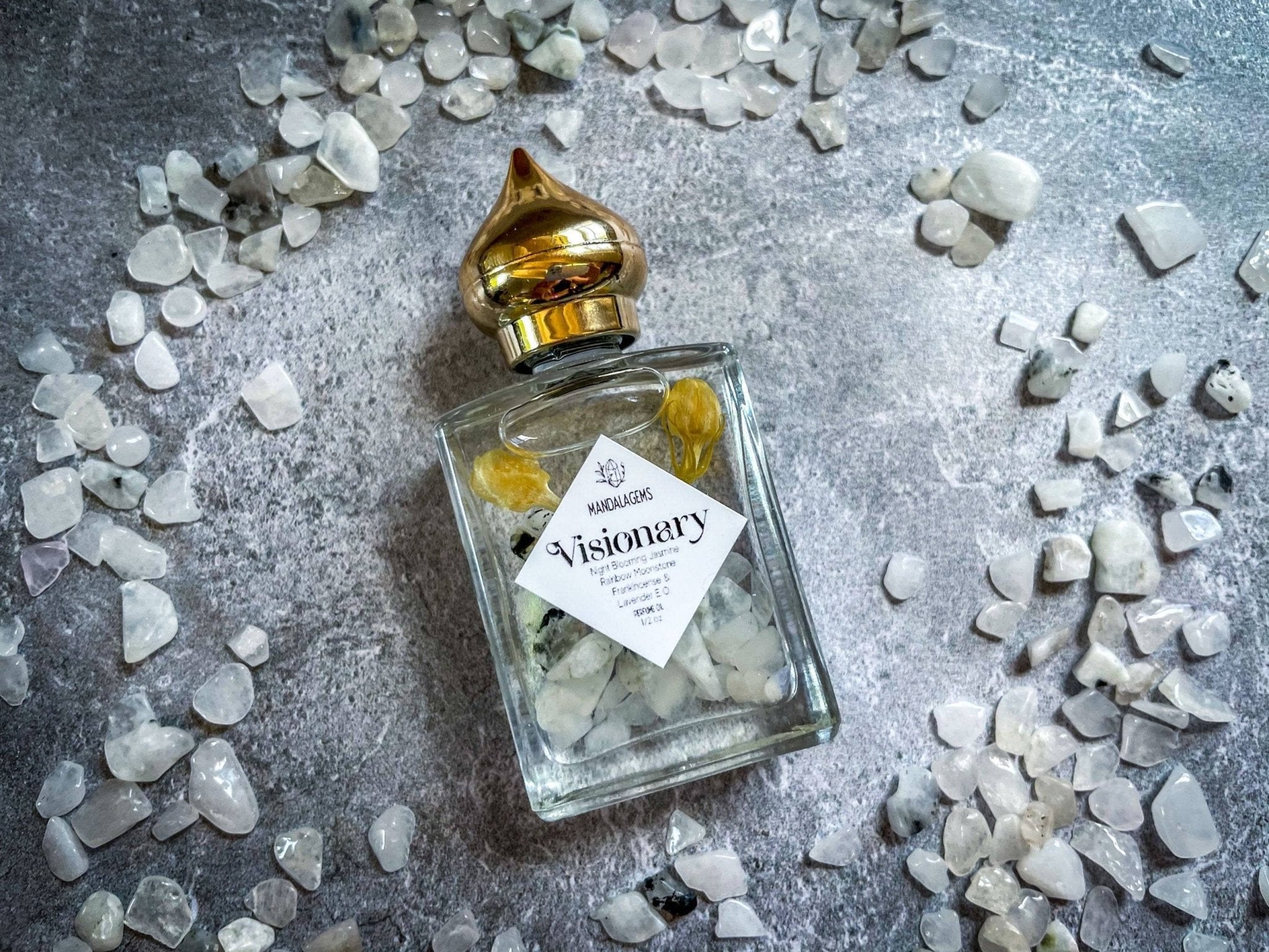 VISIONARY JASMINE Perfume Oil with Rainbow MOONSTONE crystals - Spiral Circle