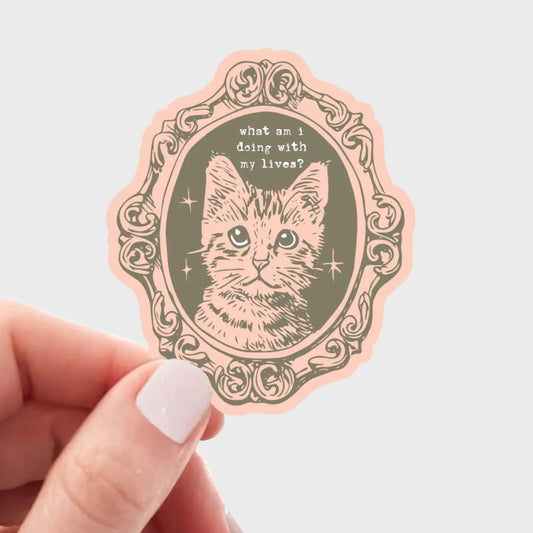 What Am I Doing with My Lives Sticker | Cat, Kitty, Funny - Spiral Circle