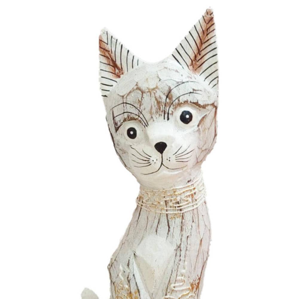 White Cat Albesia Wood 10x5x30cm - Spiral Circle
