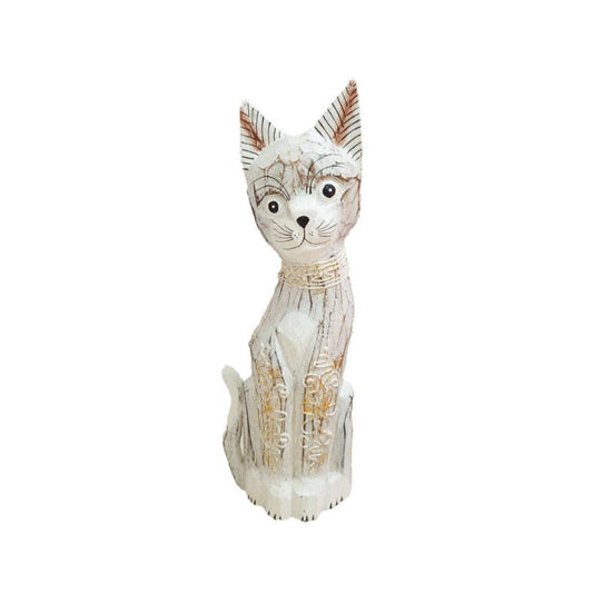 White Cat Albesia Wood 10x5x30cm - Spiral Circle