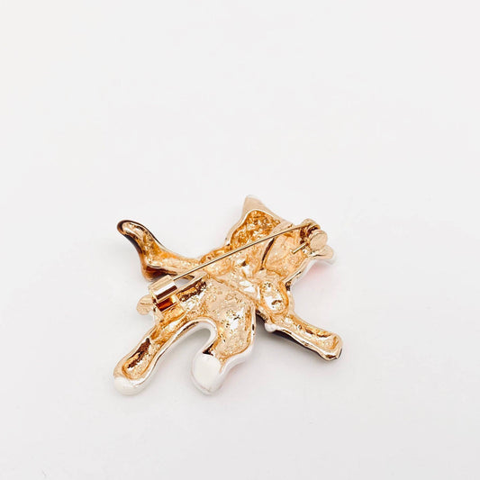 White Cat Hanging On A Branch Enamel Brooch - Spiral Circle