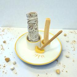 White & Gold Crescent Moon Burner - Spiral Circle
