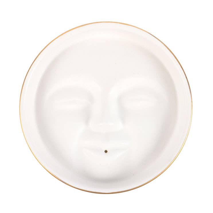 White Moon Face Incense Stick Holder - Spiral Circle