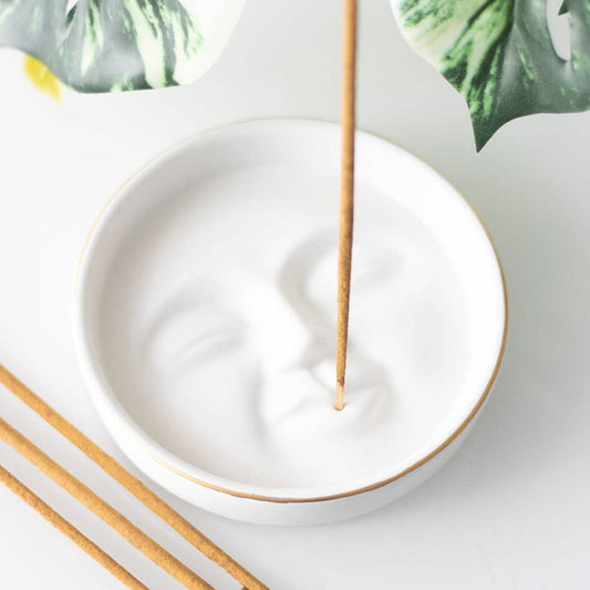 White Moon Face Incense Stick Holder - Spiral Circle