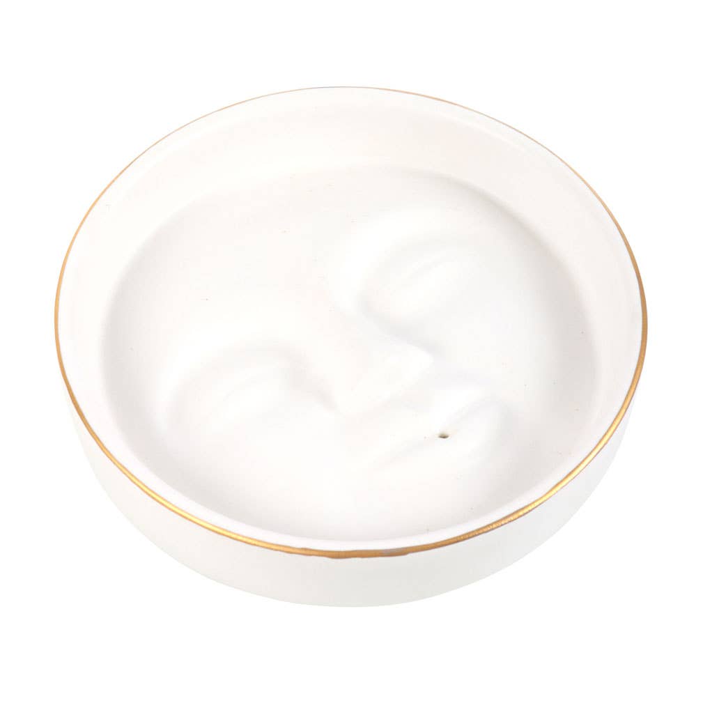 White Moon Face Incense Stick Holder - Spiral Circle