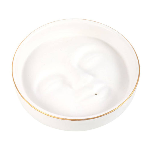 White Moon Face Incense Stick Holder - Spiral Circle