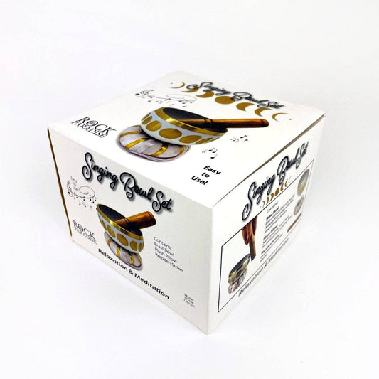 White Moon Phase Brass Singing Bowl Set - Spiral Circle