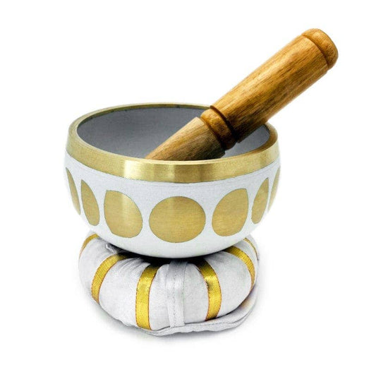White Moon Phase Brass Singing Bowl Set - Spiral Circle