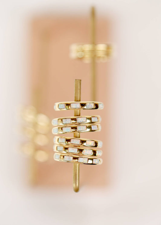 White Opal Inset Baguette Ring - Spiral Circle