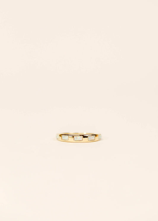 White Opal Inset Baguette Ring - Spiral Circle