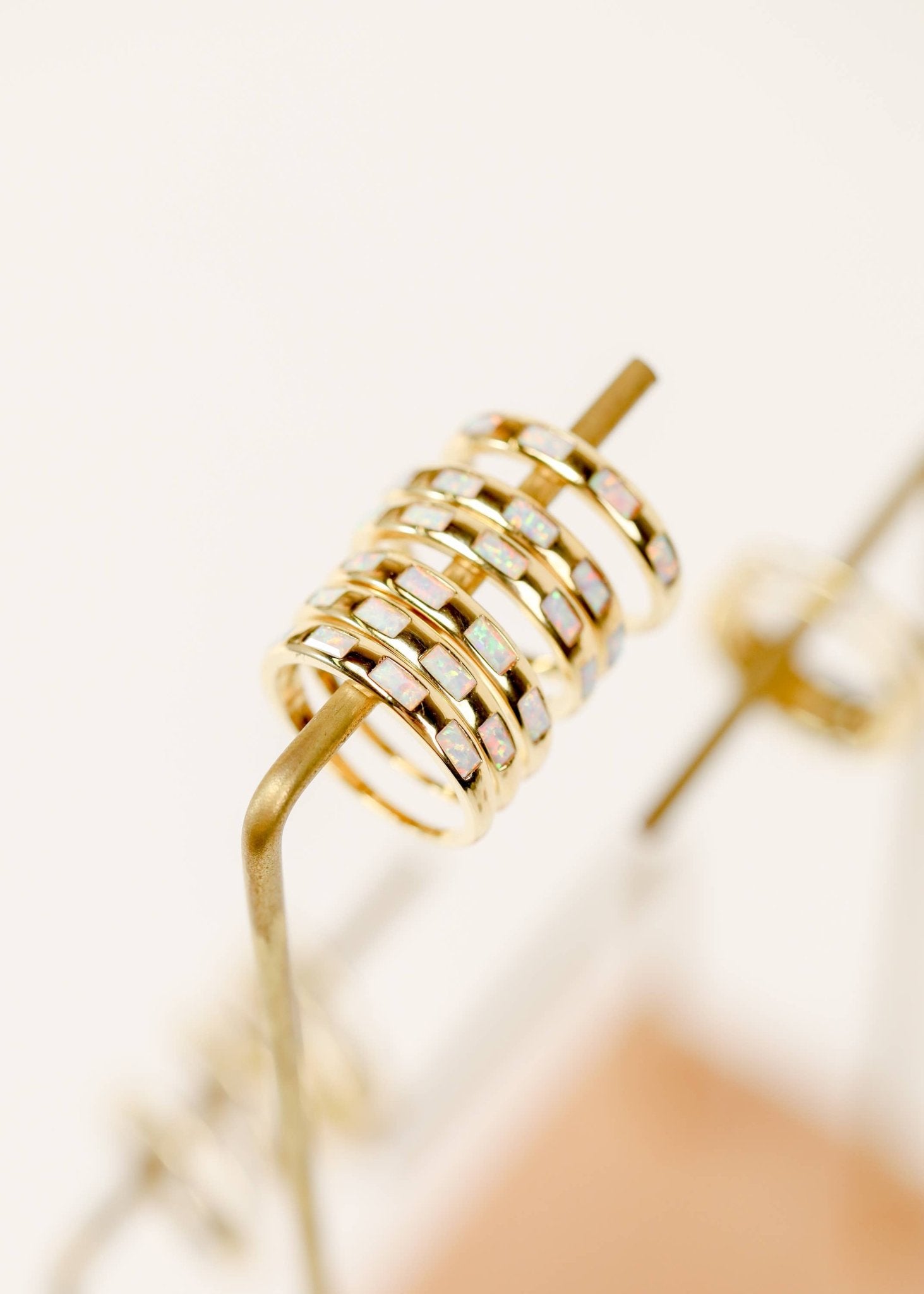 White Opal Inset Baguette Ring - Spiral Circle