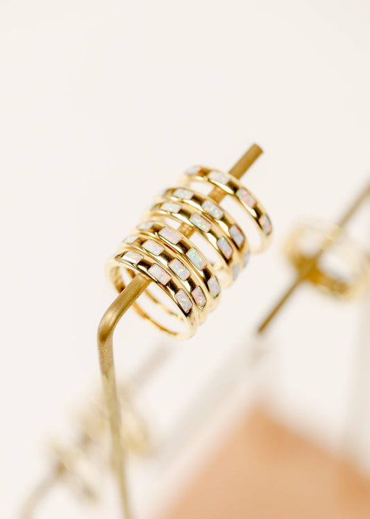 White Opal Inset Baguette Ring - Spiral Circle