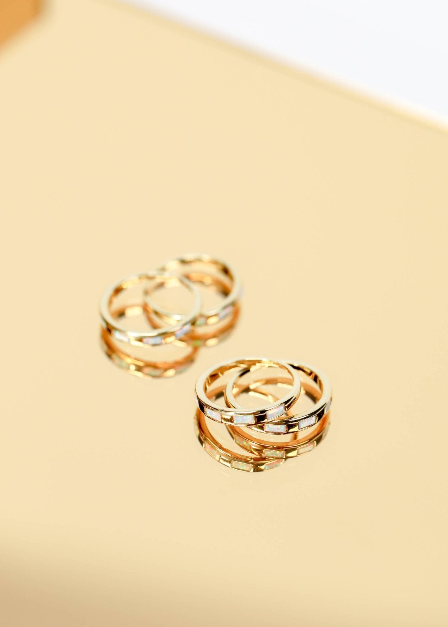 White Opal Inset Baguette Ring - Spiral Circle