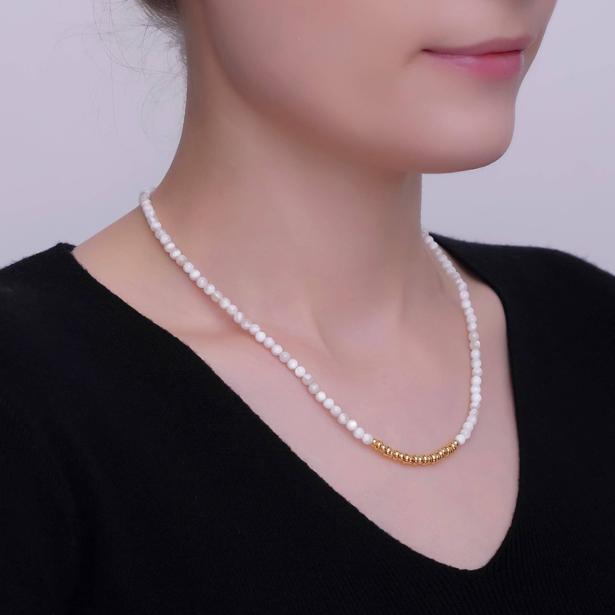 White Quartz Bead Necklace | 24K Gold Plated - Spiral Circle