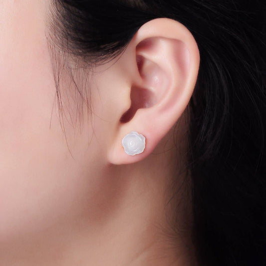 White Rose Earrings - Spiral Circle