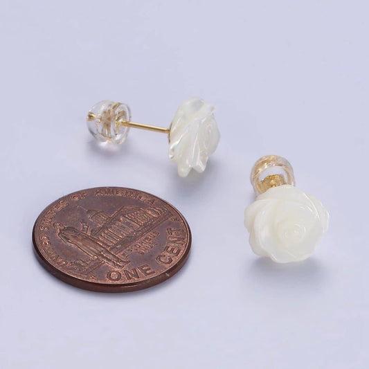 White Rose Earrings - Spiral Circle