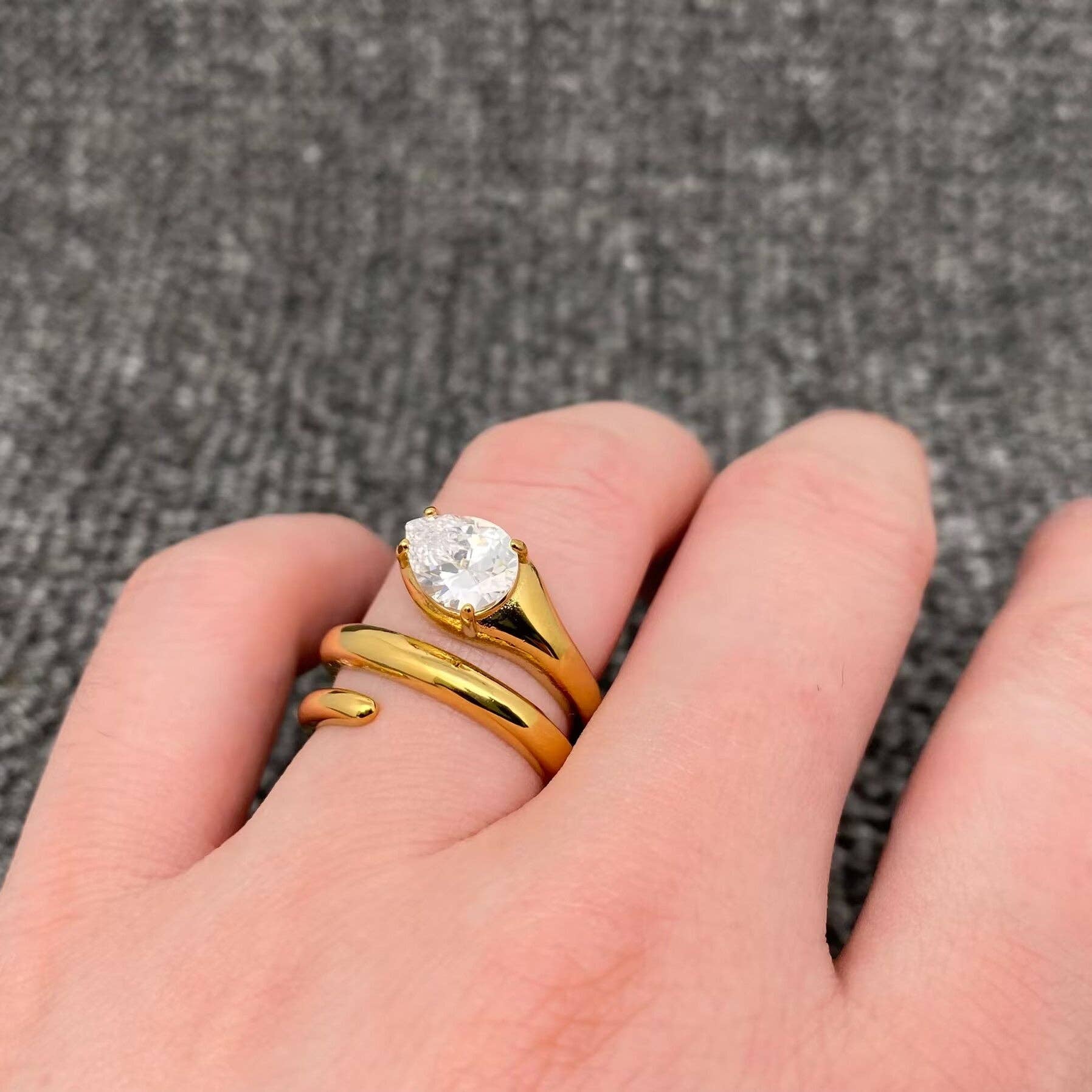 White Zircon Snake 18K Gold Plated S.Steel Ring - FGS - Spiral Circle