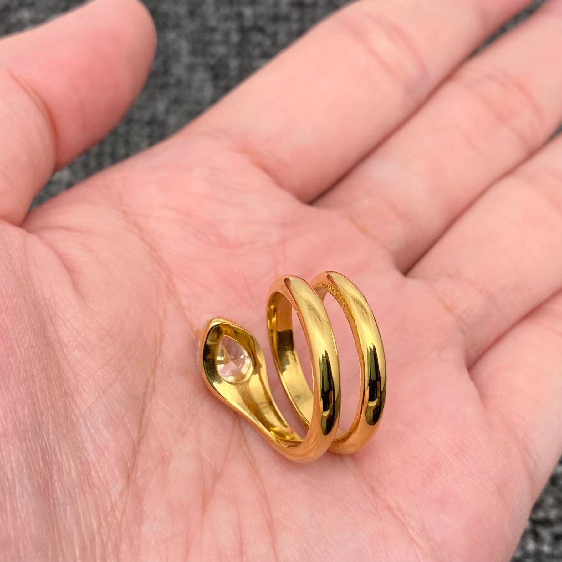 White Zircon Snake 18K Gold Plated S.Steel Ring - FGS - Spiral Circle