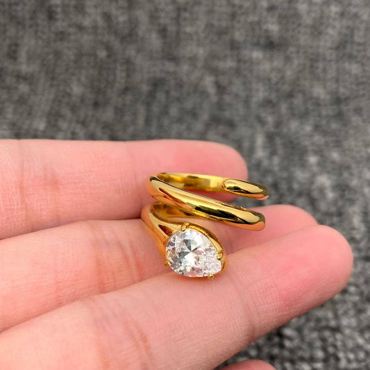 White Zircon Snake 18K Gold Plated S.Steel Ring - FGS - Spiral Circle