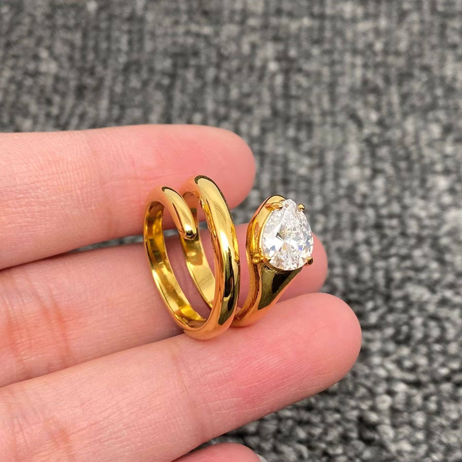 White Zircon Snake 18K Gold Plated S.Steel Ring - FGS - Spiral Circle