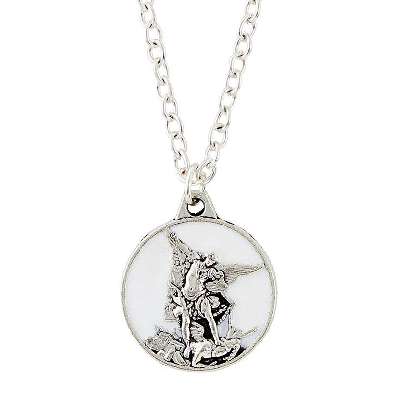 Wht St Michael Necklace - Spiral Circle