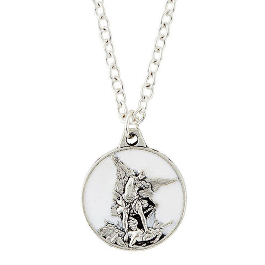 Wht St Michael Necklace - Spiral Circle