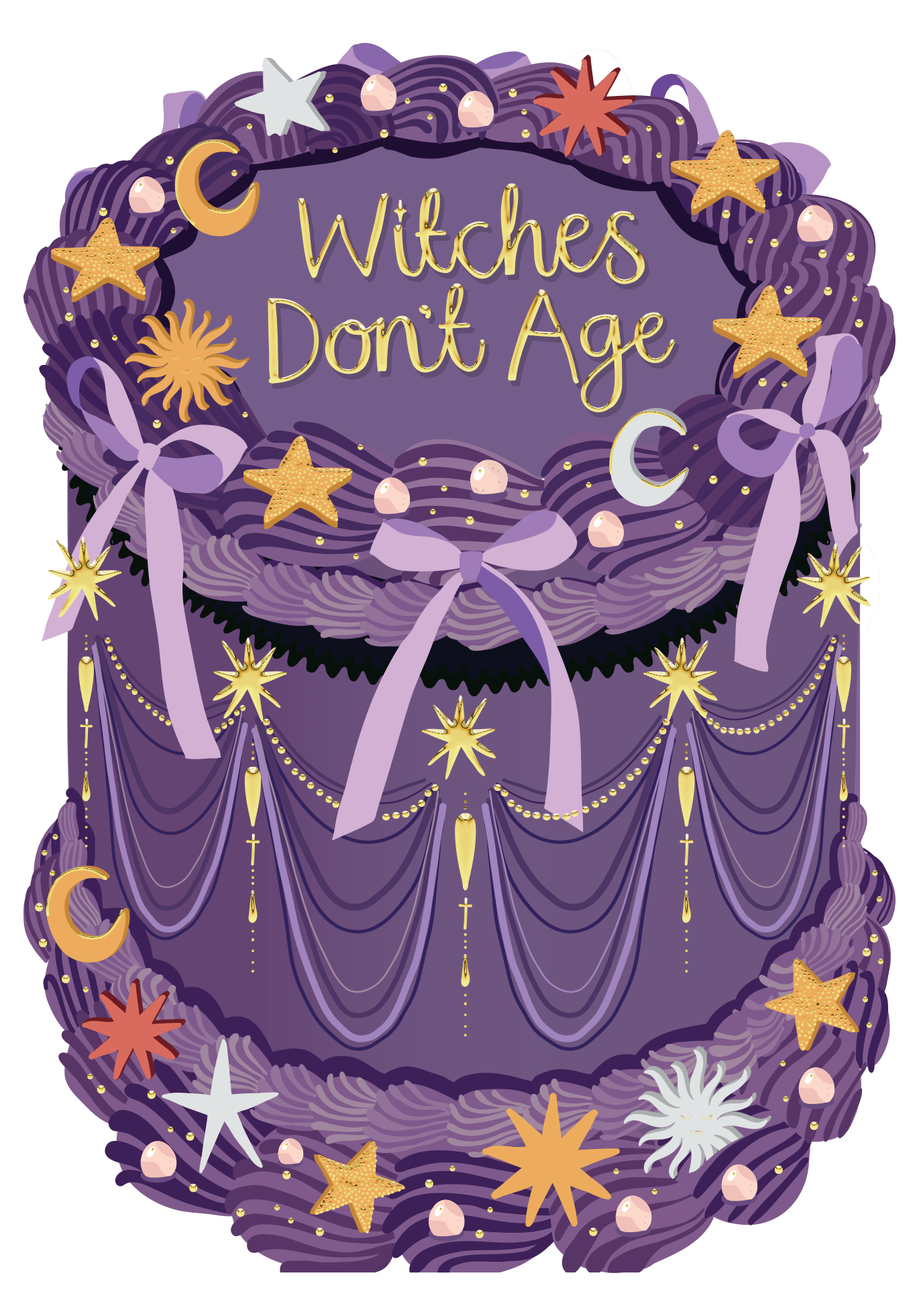 Witches Don't Age - Birthday Cake Shaped Greeting Card - Spiral Circle