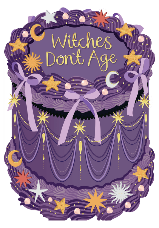 Witches Don't Age - Birthday Cake Shaped Greeting Card - Spiral Circle