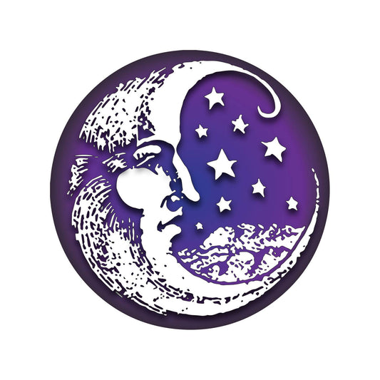 Woodcut Moon Sticker - Spiral Circle