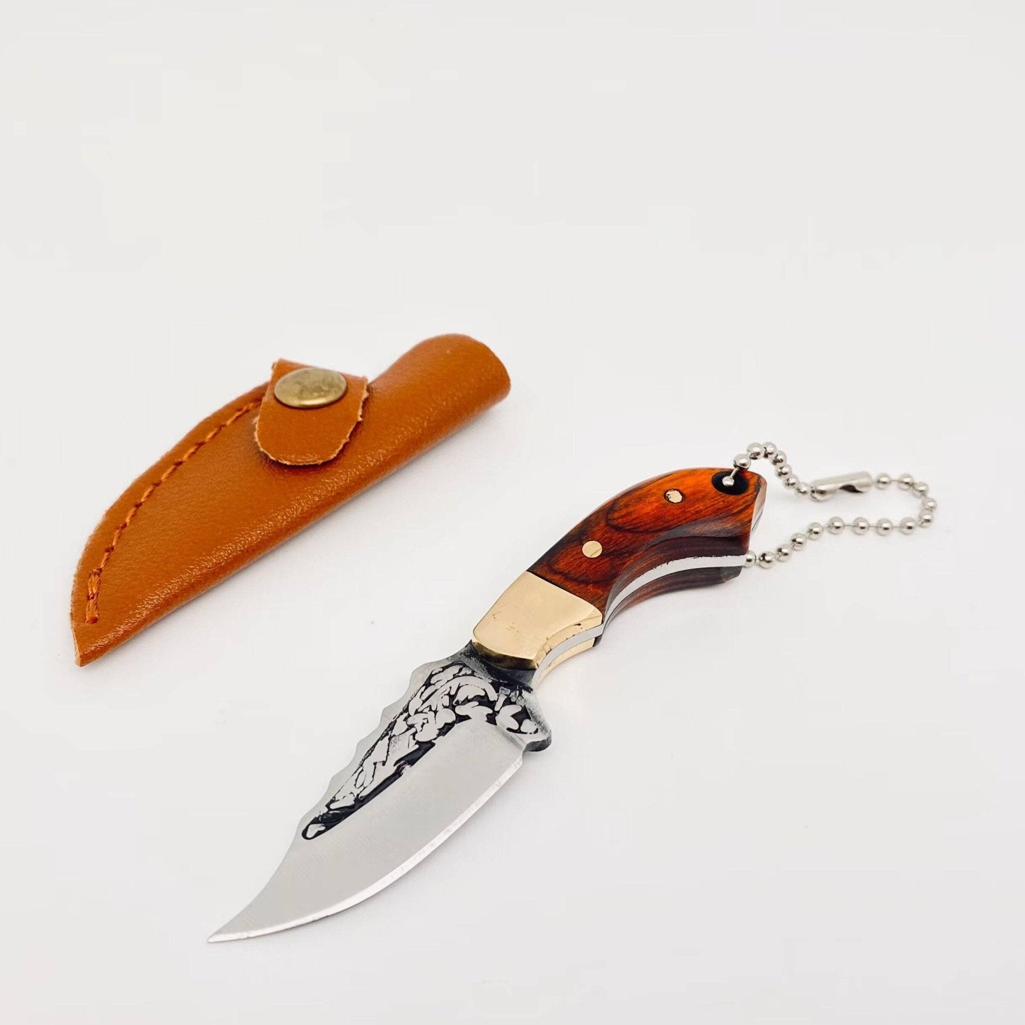 Wooden Handle Mini Stainless Steel Embossed Knife - Spiral Circle