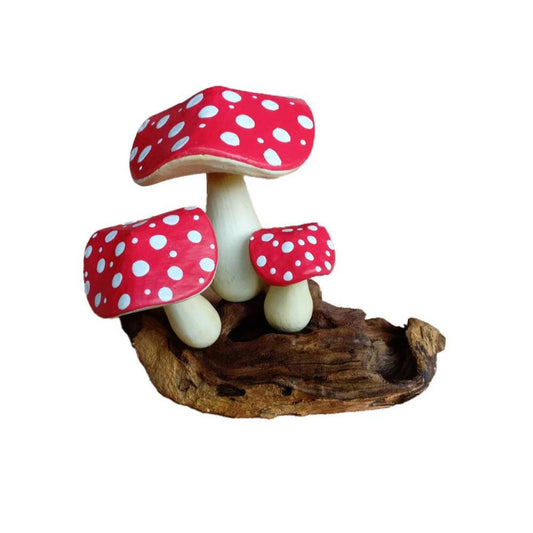 Wooden Ornament 3 Toadstools Wavy Tops approx height 16cm - Spiral Circle
