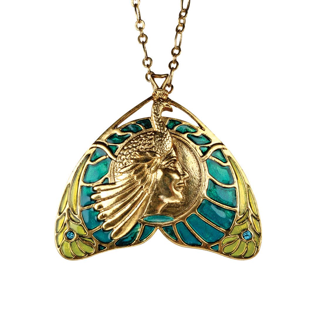 Y2431 Art Nouveau Peacock Maiden Pendant - Spiral Circle
