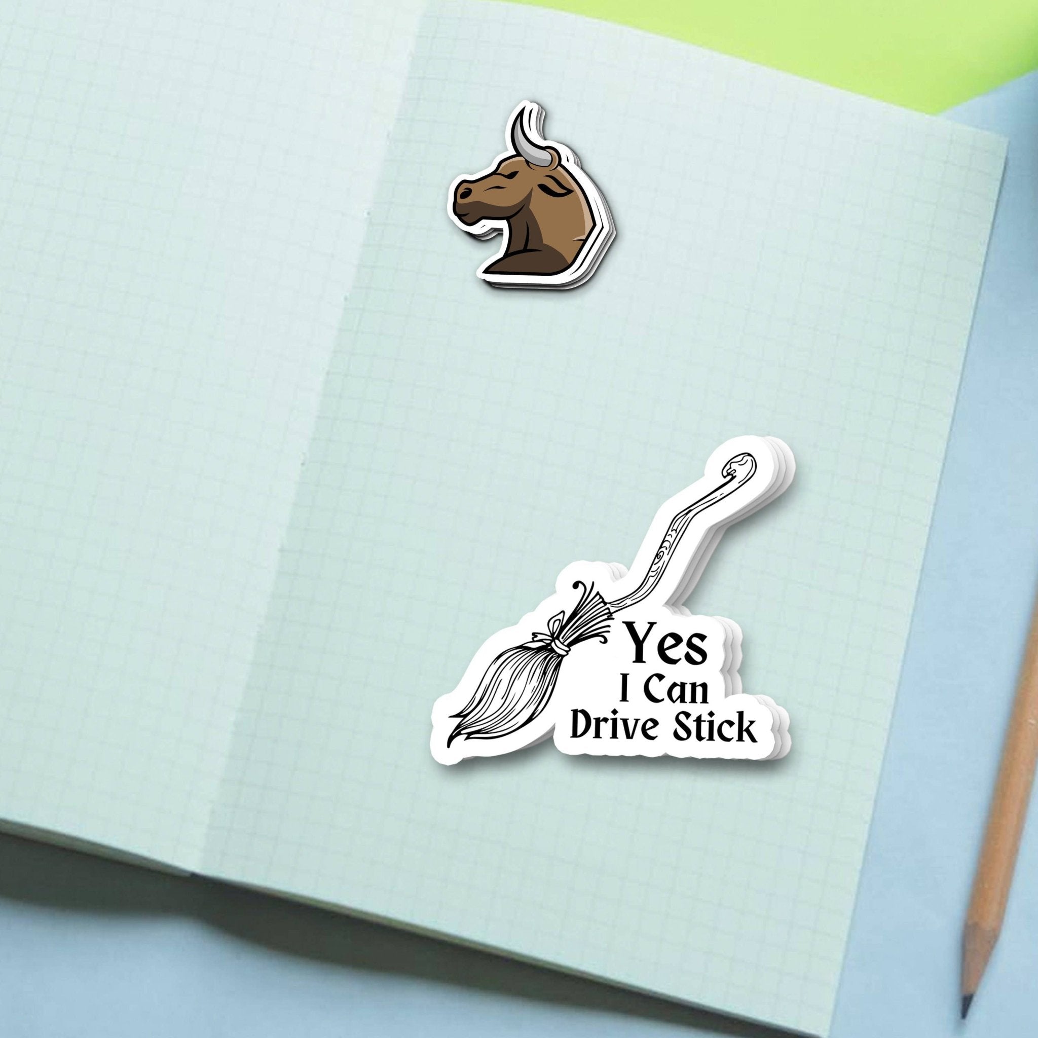 Yes I Drive Stick Sticker, Witch Sticker, Stick Manual Car Sticker, Meme Sticker Waterproof Vinyl Sticker Caution Sign for Car, Laptop - Spiral Circle