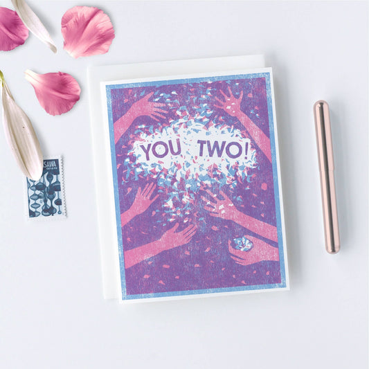 You Two! Confetti Letterpress Card - Spiral Circle