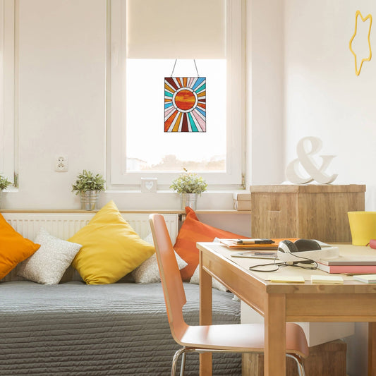 14.5"H Lila Multicolor Sunburst Stained Glass Window Panel - Spiral Circle