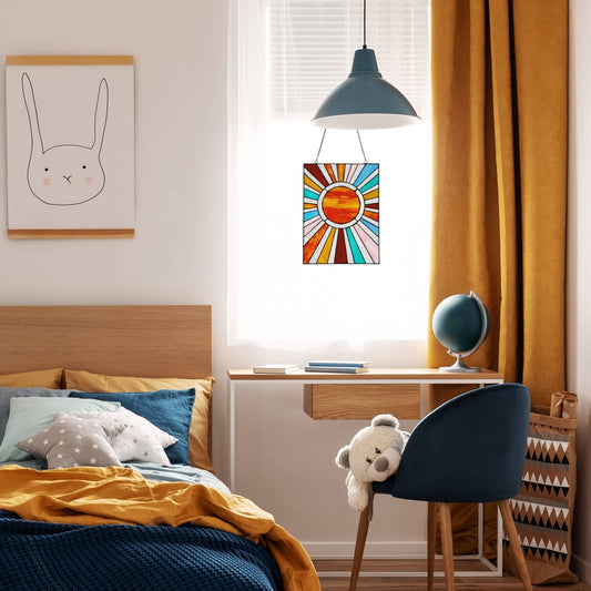 14.5"H Lila Multicolor Sunburst Stained Glass Window Panel - Spiral Circle