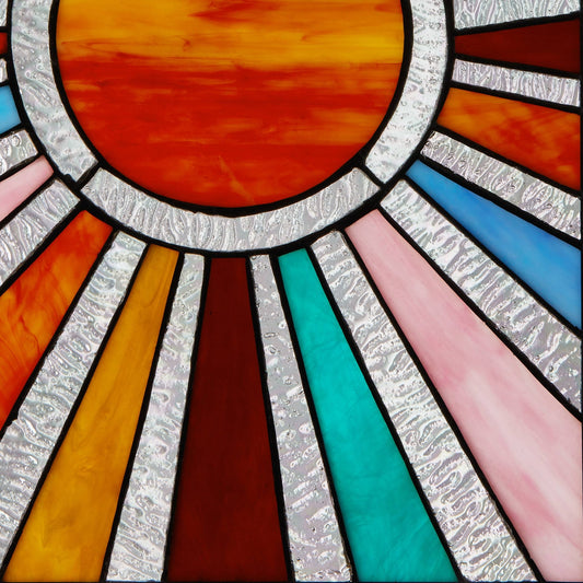 14.5"H Lila Multicolor Sunburst Stained Glass Window Panel - Spiral Circle