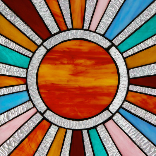 14.5"H Lila Multicolor Sunburst Stained Glass Window Panel - Spiral Circle