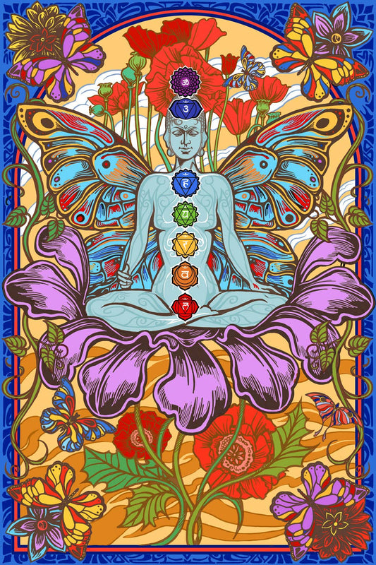 3D Chakra Lotus Tapestry - Spiral Circle