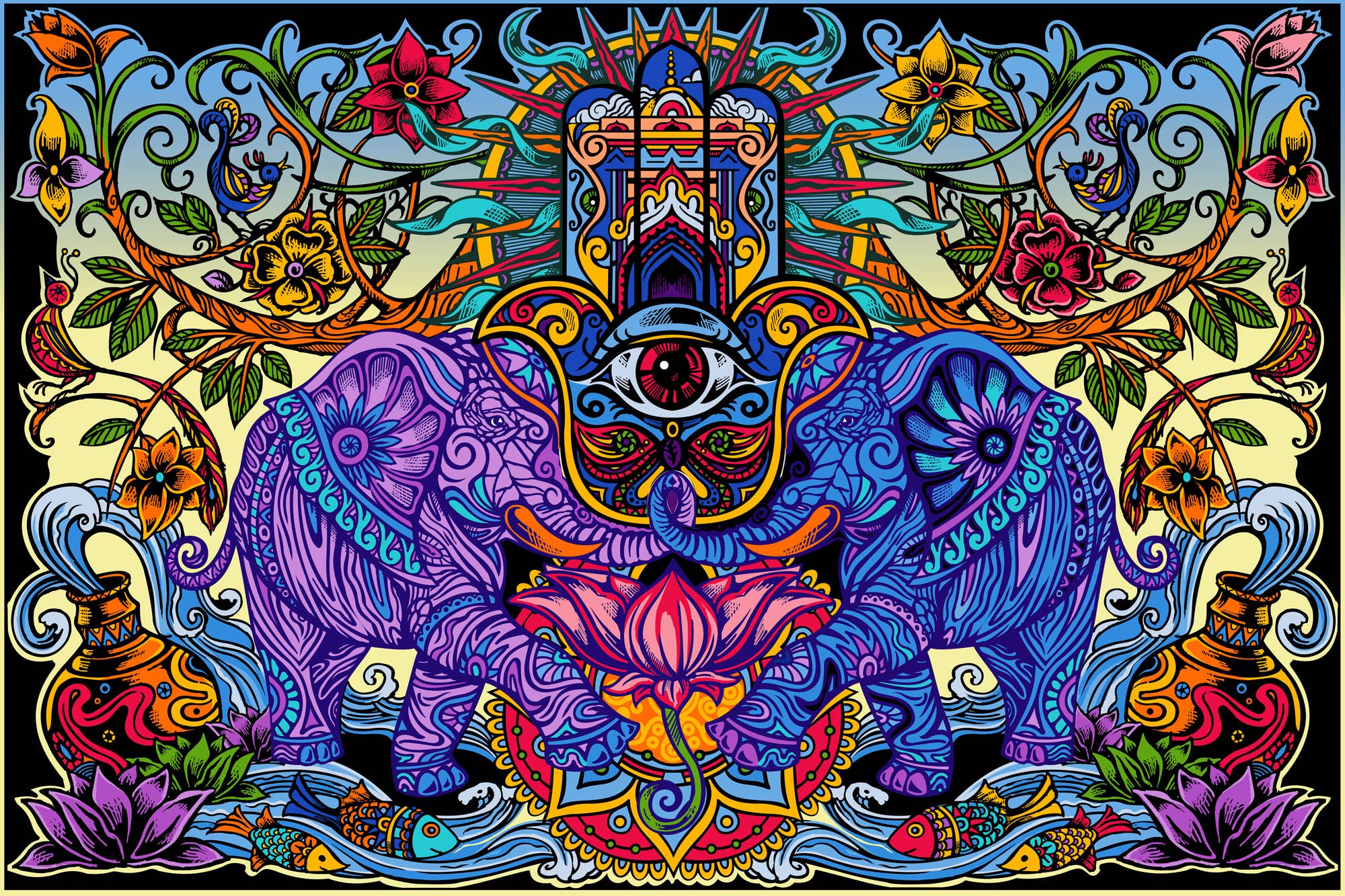 3D Hamsa Dreams Tapestry - Spiral Circle
