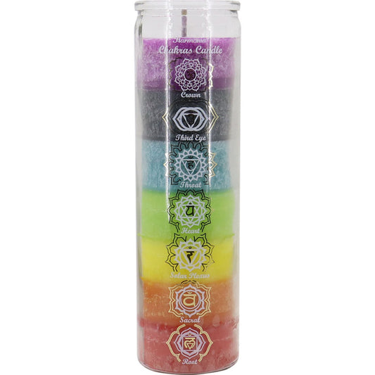 7 Day Chakra Glass Prayer Candle - Spiral Circle
