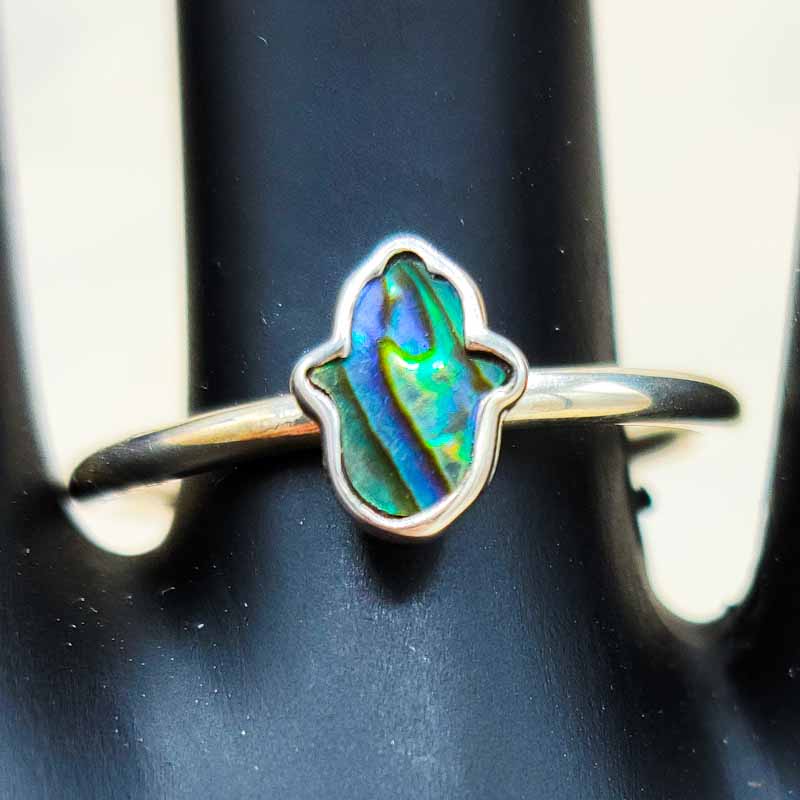 Abalone Shell Hamsa Hand Ring | Sterling Silver - Spiral Circle