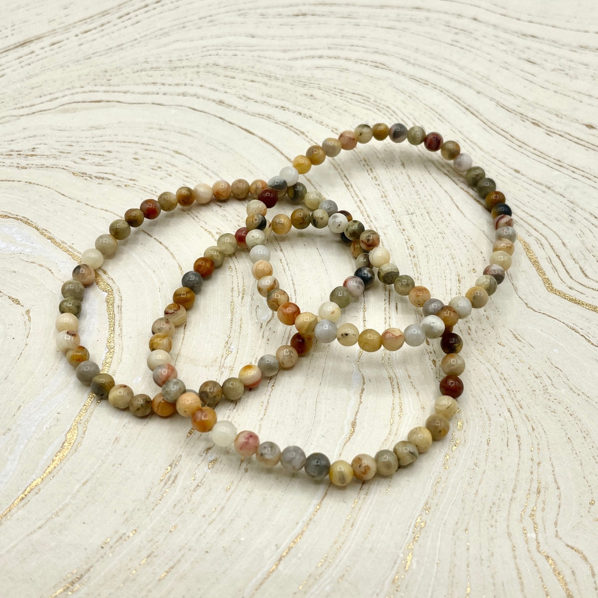Agate, Crazy Lace | Laughter Stone | Stone Beaded Bracelet | 4mm - Spiral Circle