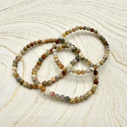 Agate, Crazy Lace | Laughter Stone | Stone Beaded Bracelet | 4mm - Spiral Circle